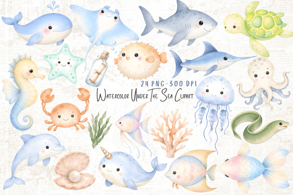 Download Watercolor Under the Sea Clipart Bundle - Under the sea clipart Collection