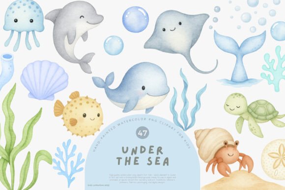 Download Watercolor Under the Sea Clipart Set - Under the sea clipart Collection