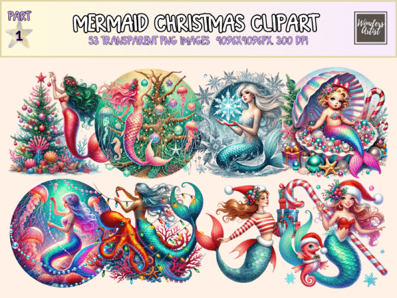 Download Mermaid Christmas Clipart - Premium Bundle