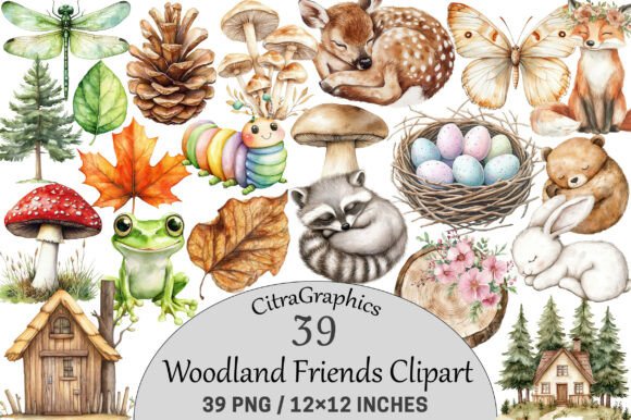 Download Watercolor Woodland Friends Clipart. - Woodland friends Collection